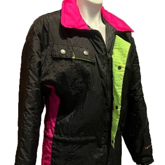 Roffe Men’s Super Charger Ski Jacket Vintage Black Neon Pink Green Small Zip Up - Picture 2 of 13
